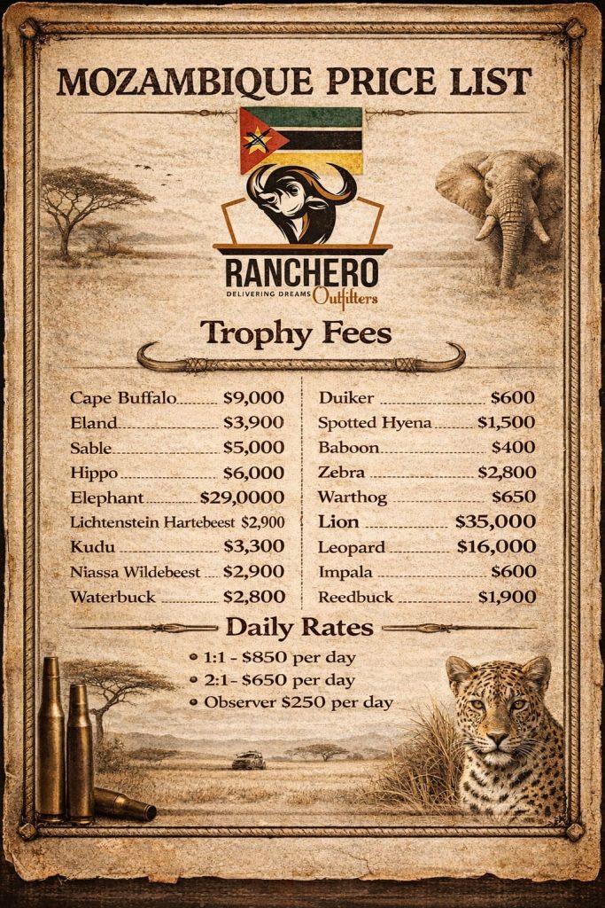 Ranchero Outfitters Mozambique Trophy Fees