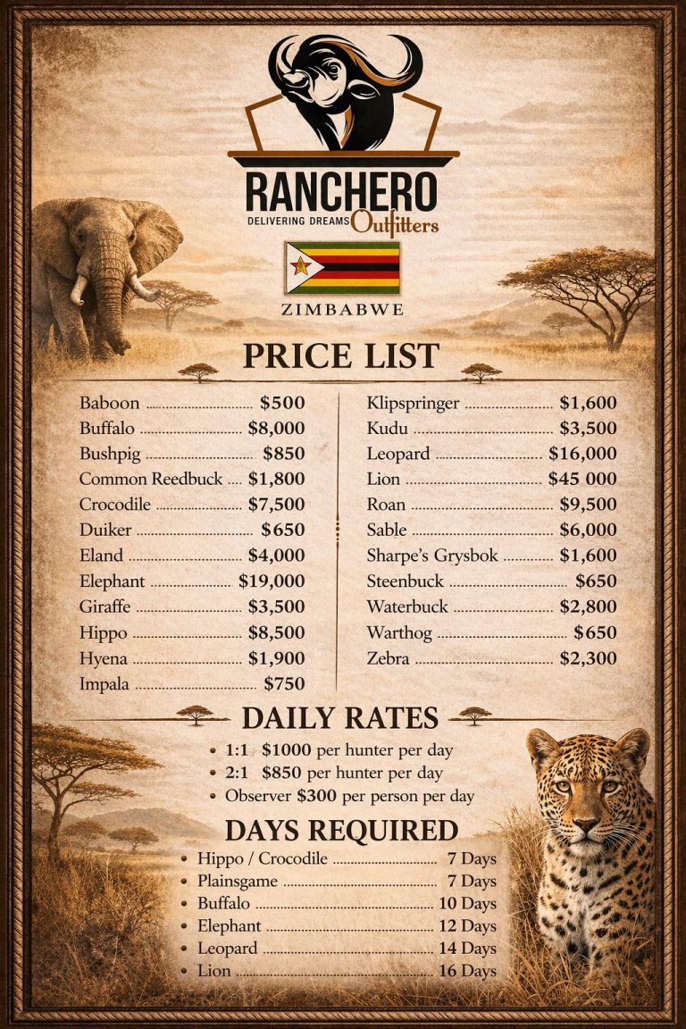 Ranchero Outfitters Zimbabwe Trophy Fees